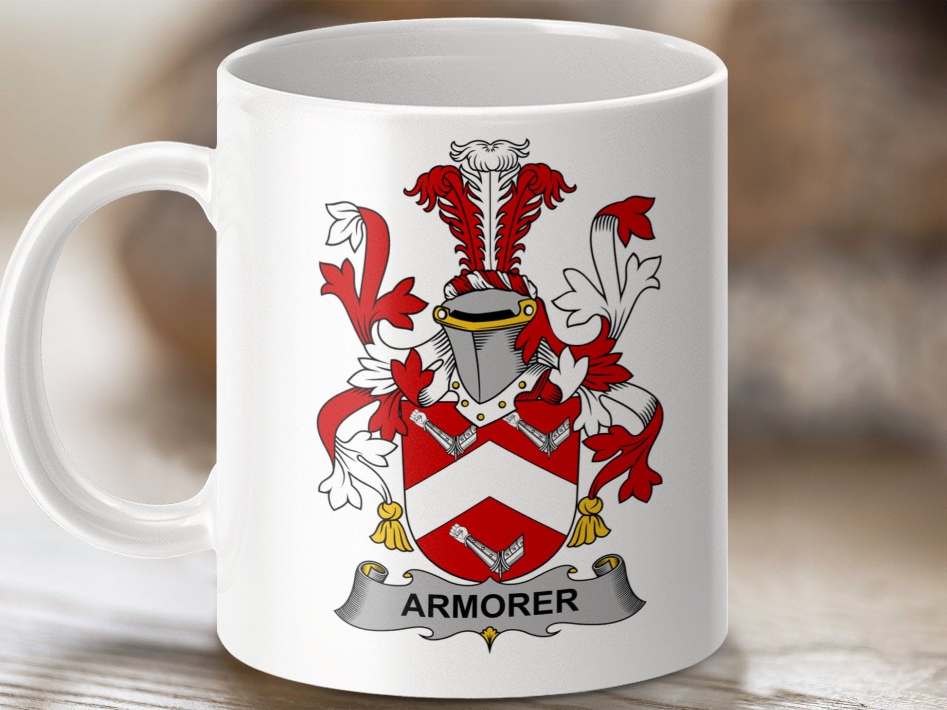 Physical Item 11oz / White Armorer Surname Irish Coat of Arms Design Mug