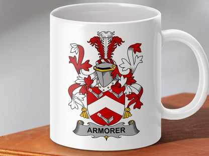 Physical Item 11oz / White Armorer Surname Irish Coat of Arms Design Mug