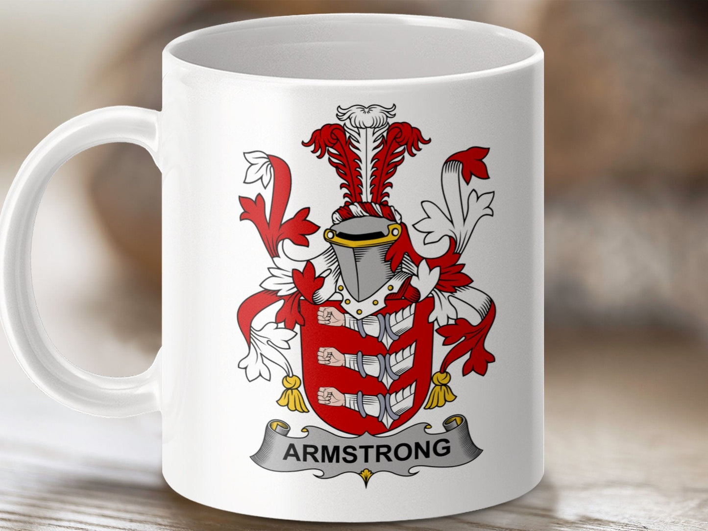 Physical Item 11oz / White Armstrong Surname Irish Heraldry Ceramic Mug