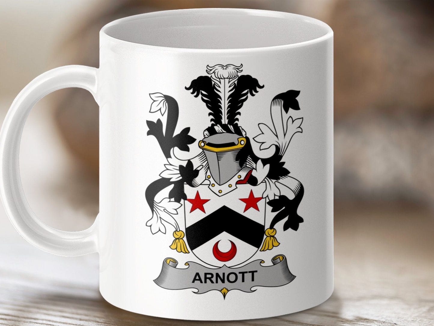 Physical Item 11oz / White Arnott Surname Irish Heraldry Ceramic Mug