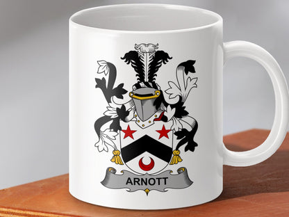 Physical Item 11oz / White Arnott Surname Irish Heraldry Ceramic Mug