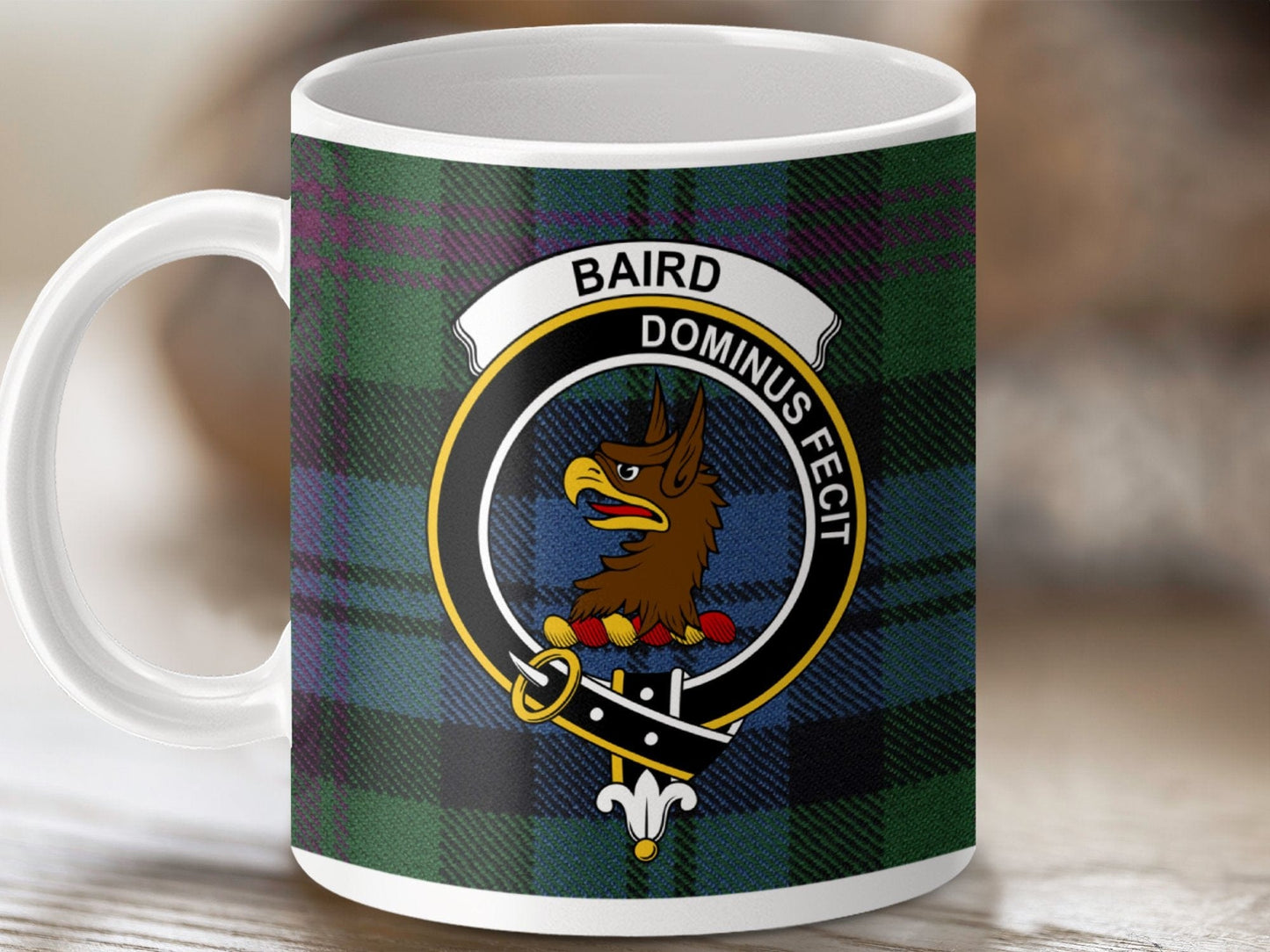 Physical Item 11oz / White Baird Clan Crest Tartan Scottish Mug