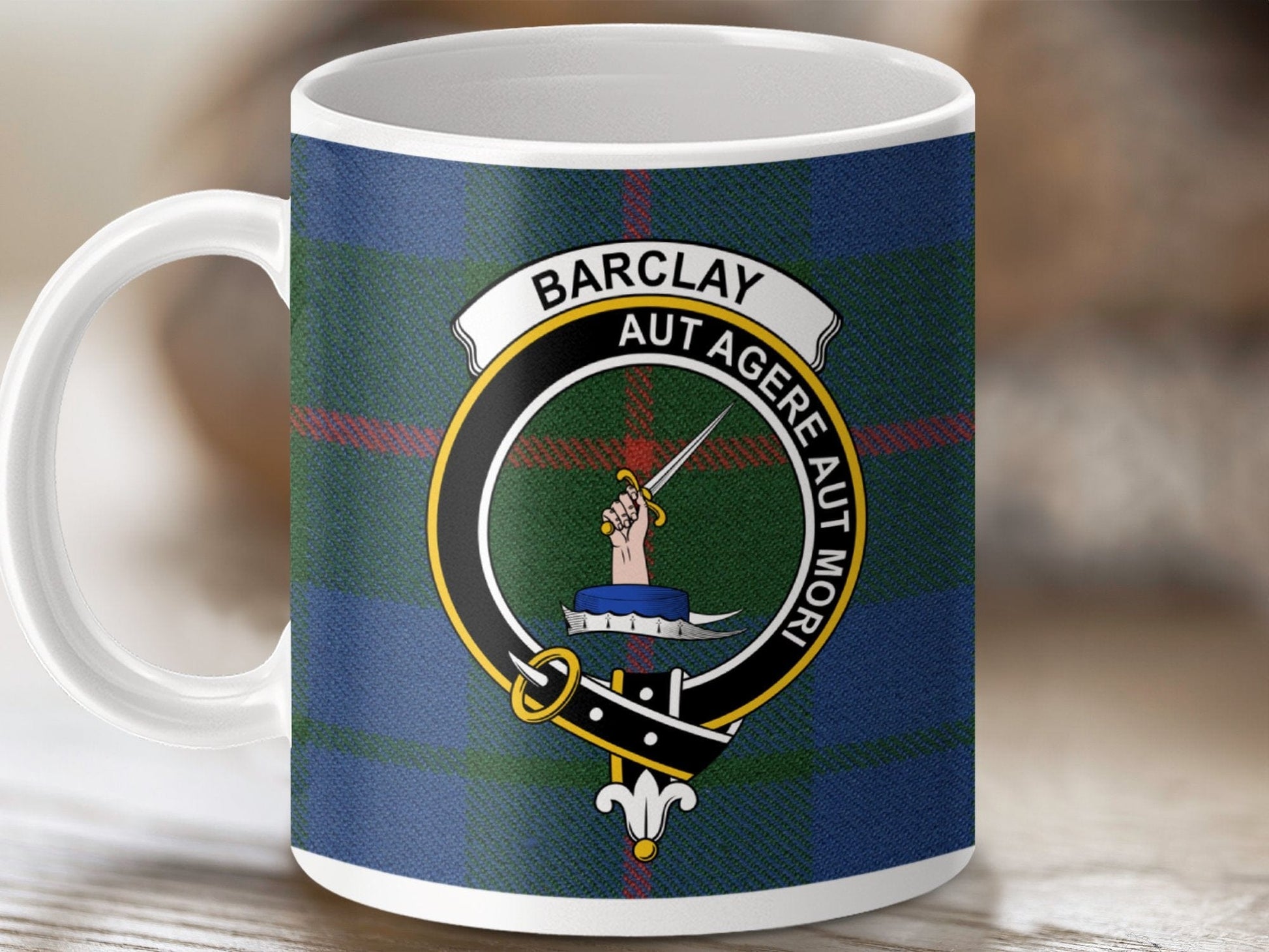 Physical Item 11oz / White Barclay Clan Crest Tartan Scottish Mug