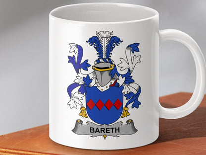 Physical Item 11oz / White Bareth Surname Irish Heraldry Ceramic Mug