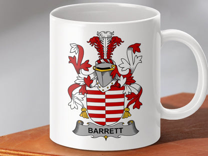 Physical Item 11oz / White Barrett Surname Irish Heraldry Ceramic Mug