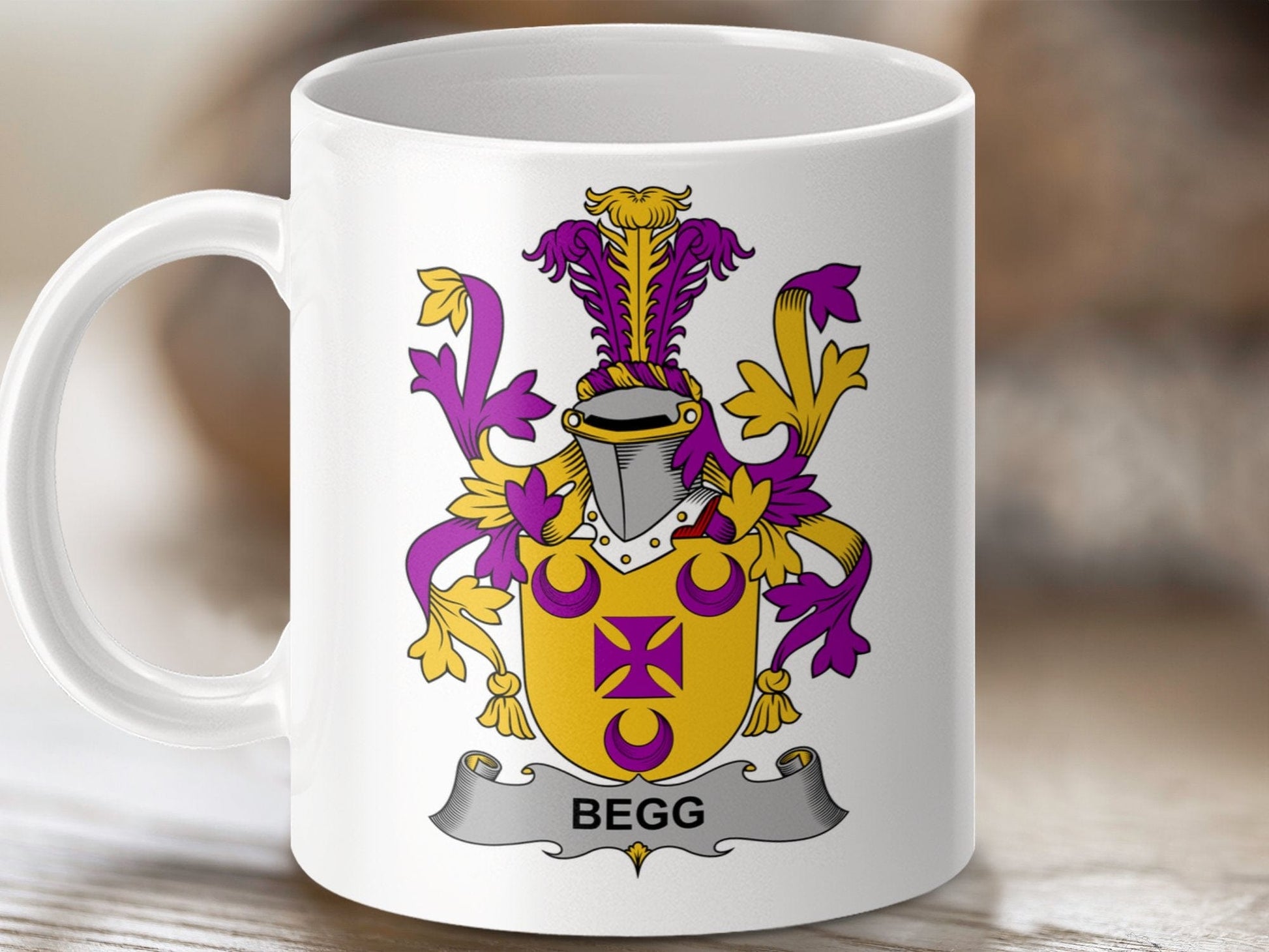 Physical Item 11oz / White Begg Surname Irish Heraldry Ceramic Mug