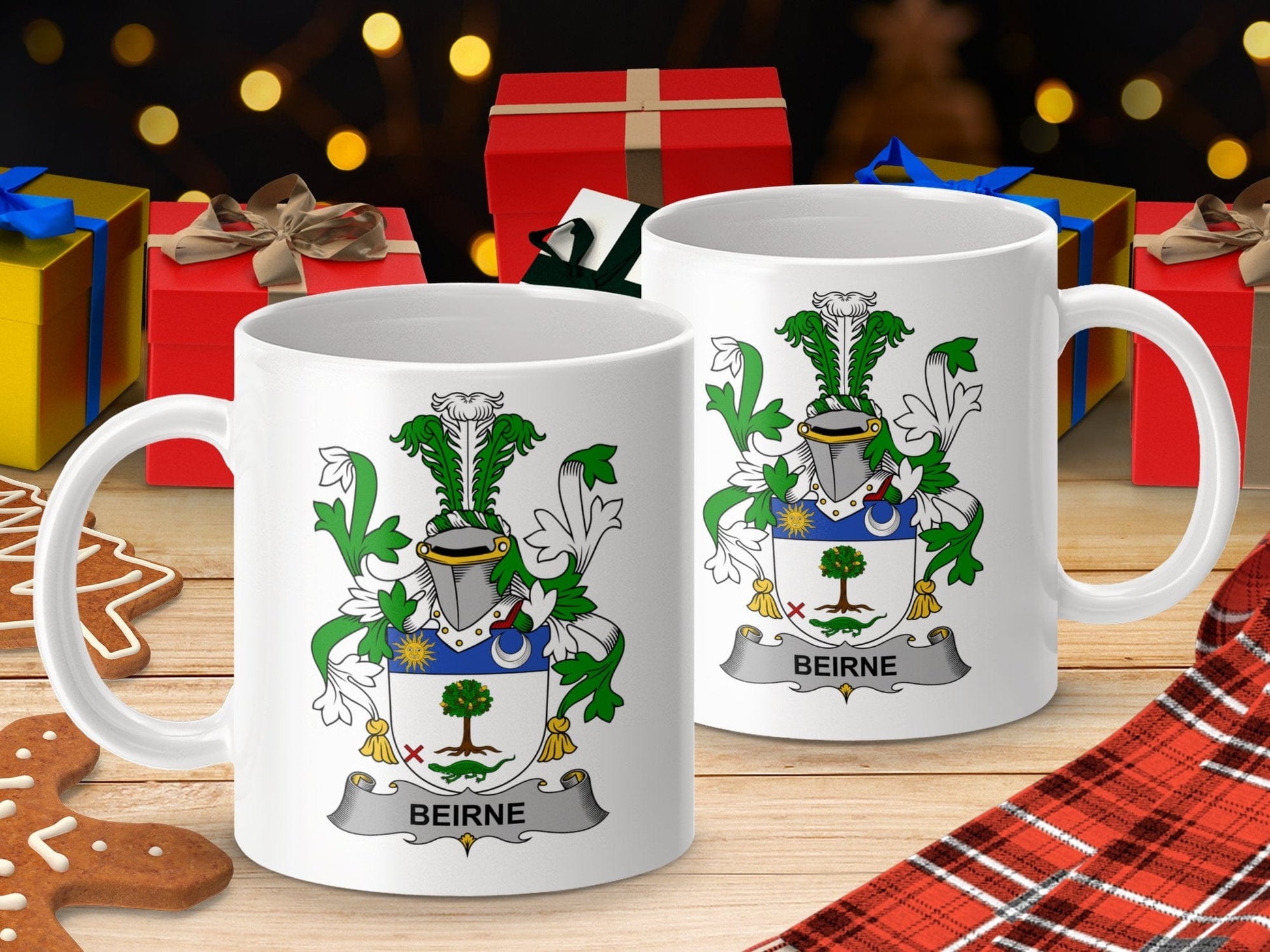 Physical Item 11oz / White Beirne Surname Irish Heraldry Ceramic Mug