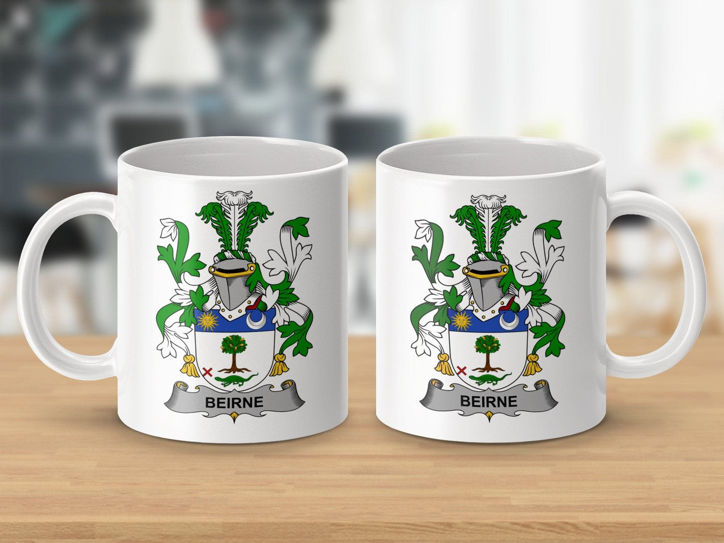 Physical Item 11oz / White Beirne Surname Irish Heraldry Ceramic Mug