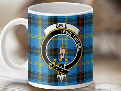 Physical Item 11oz / White Bell Clan Crest Tartan Scottish Mug