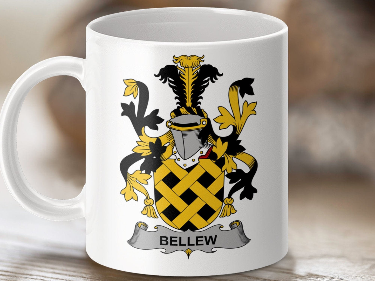 Physical Item 11oz / White Bellew Surname Irish Heraldry Ceramic Mug