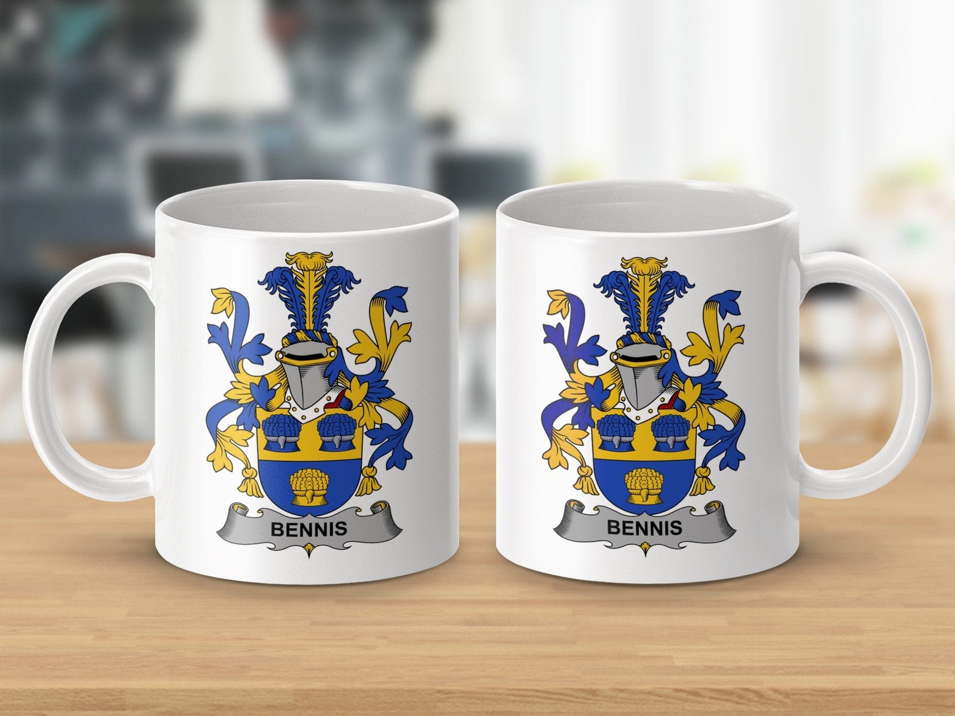 Physical Item 11oz / White Bennis Surname Irish Heraldry Ceramic Mug