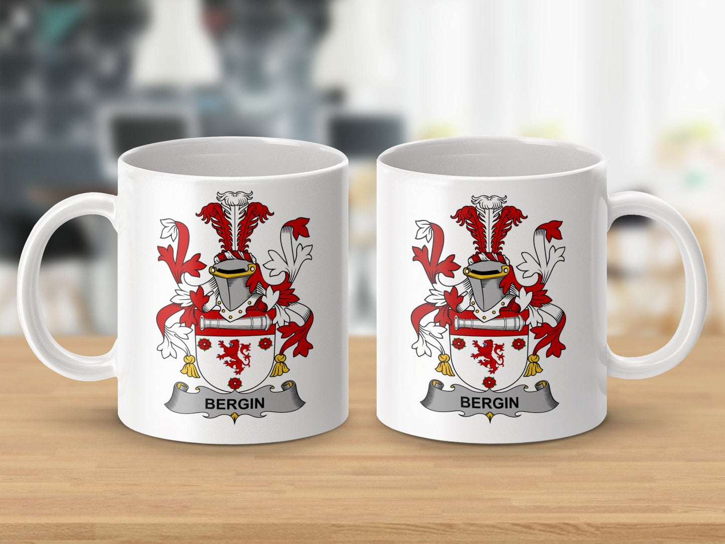 Physical Item 11oz / White Bergin Surname Irish Heraldry Ceramic Mug