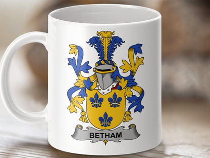 Physical Item 11oz / White Betham Surname Irish Heraldry Ceramic Mug