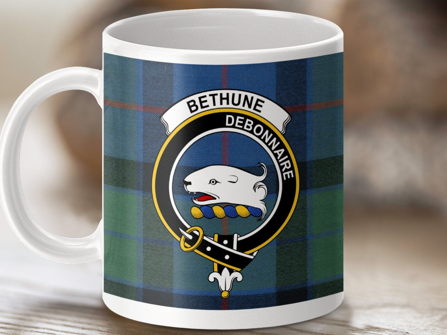 Physical Item 11oz / White Bethune Clan Scottish Tartan Mug