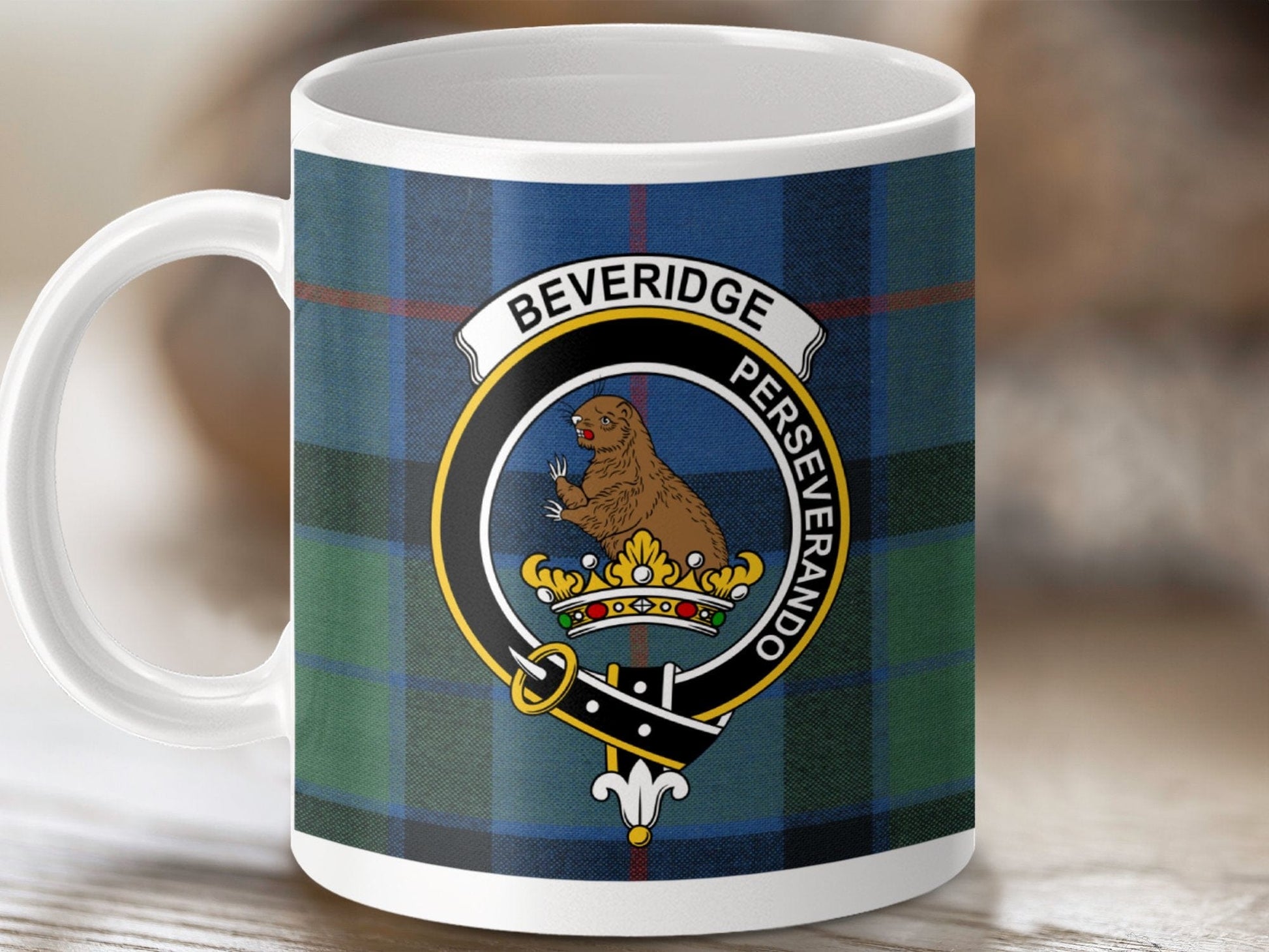 Physical Item 11oz / White Beveridge Clan Scottish Tartan Mug