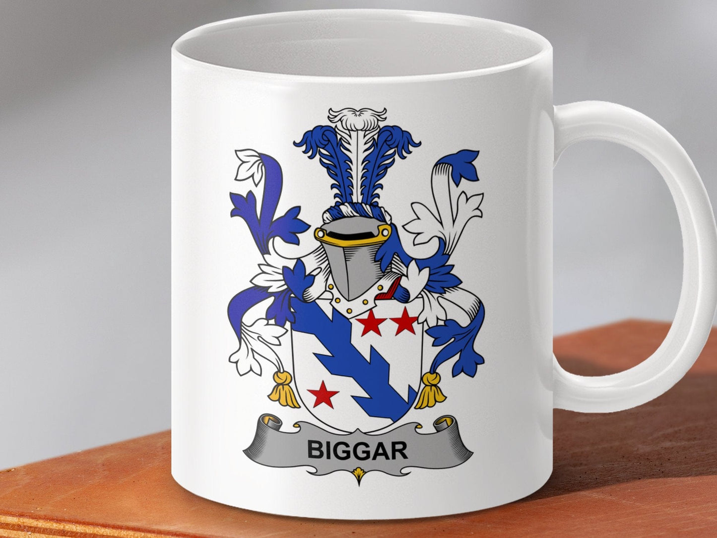 Physical Item 11oz / White Biggar Surname Irish Heraldry Ceramic Mug