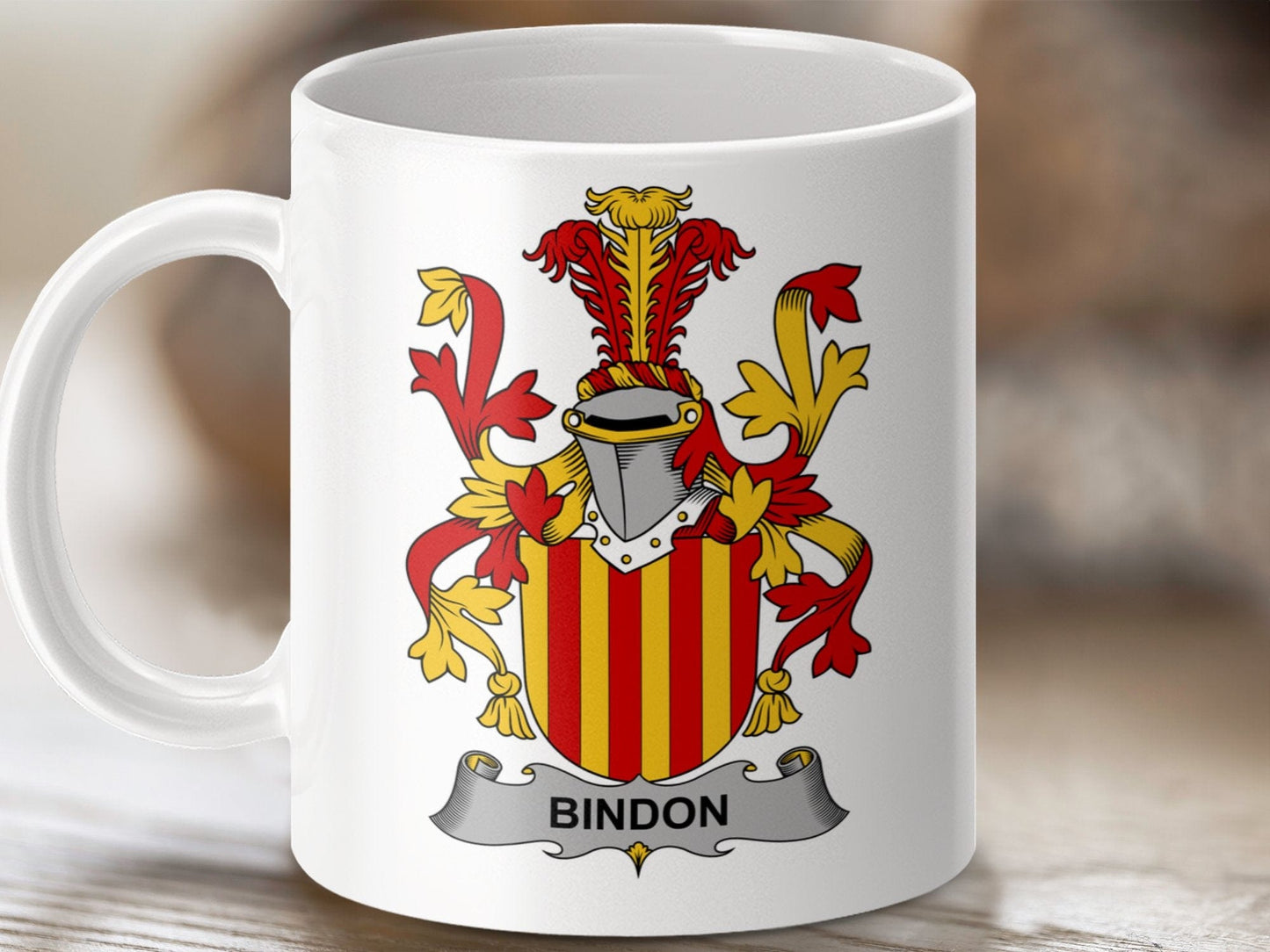 Physical Item 11oz / White Bindon Surname Irish Heraldry Ceramic Mug