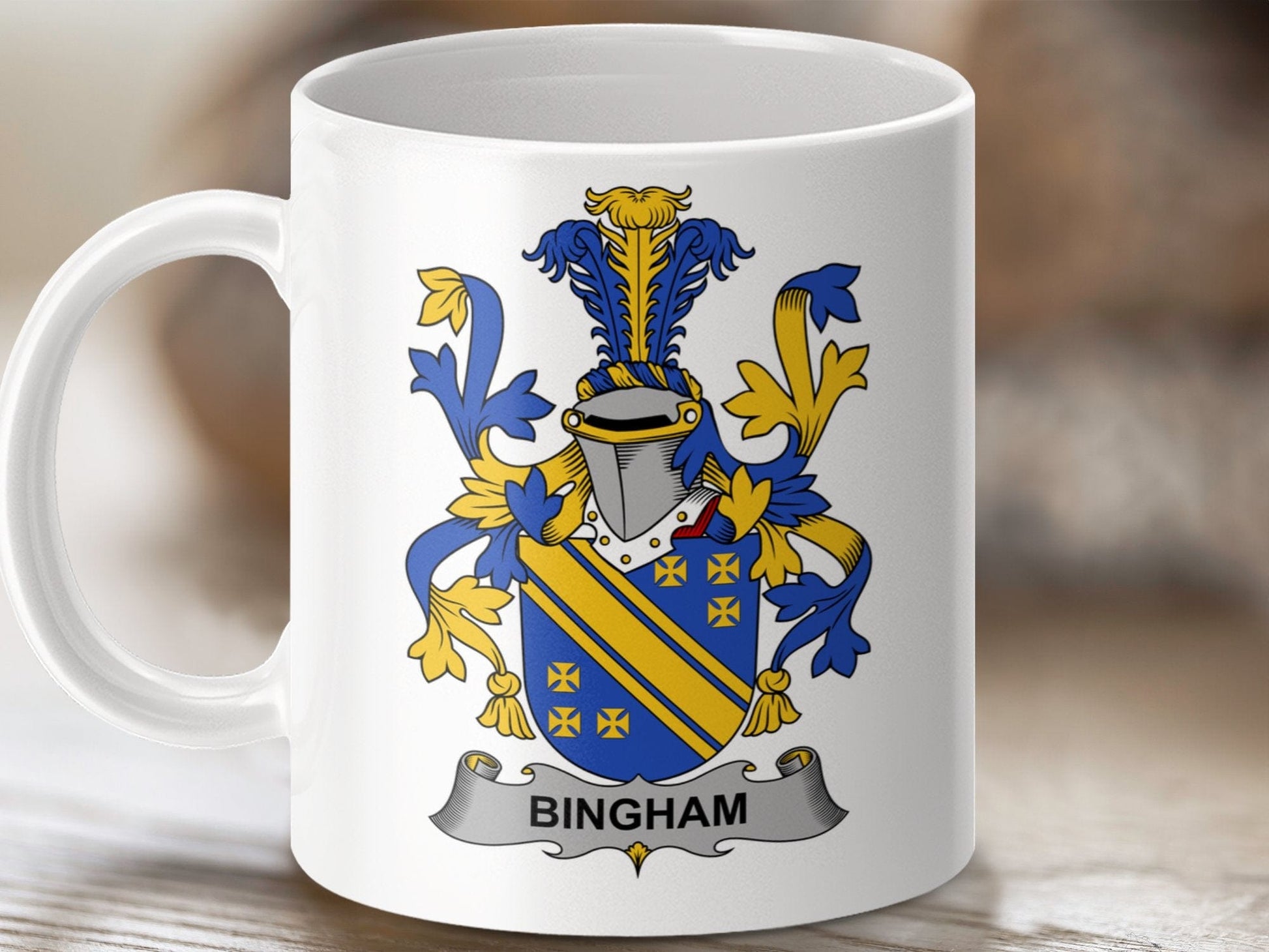 Physical Item 11oz / White Bingham Surname Irish Heraldry Ceramic Mug