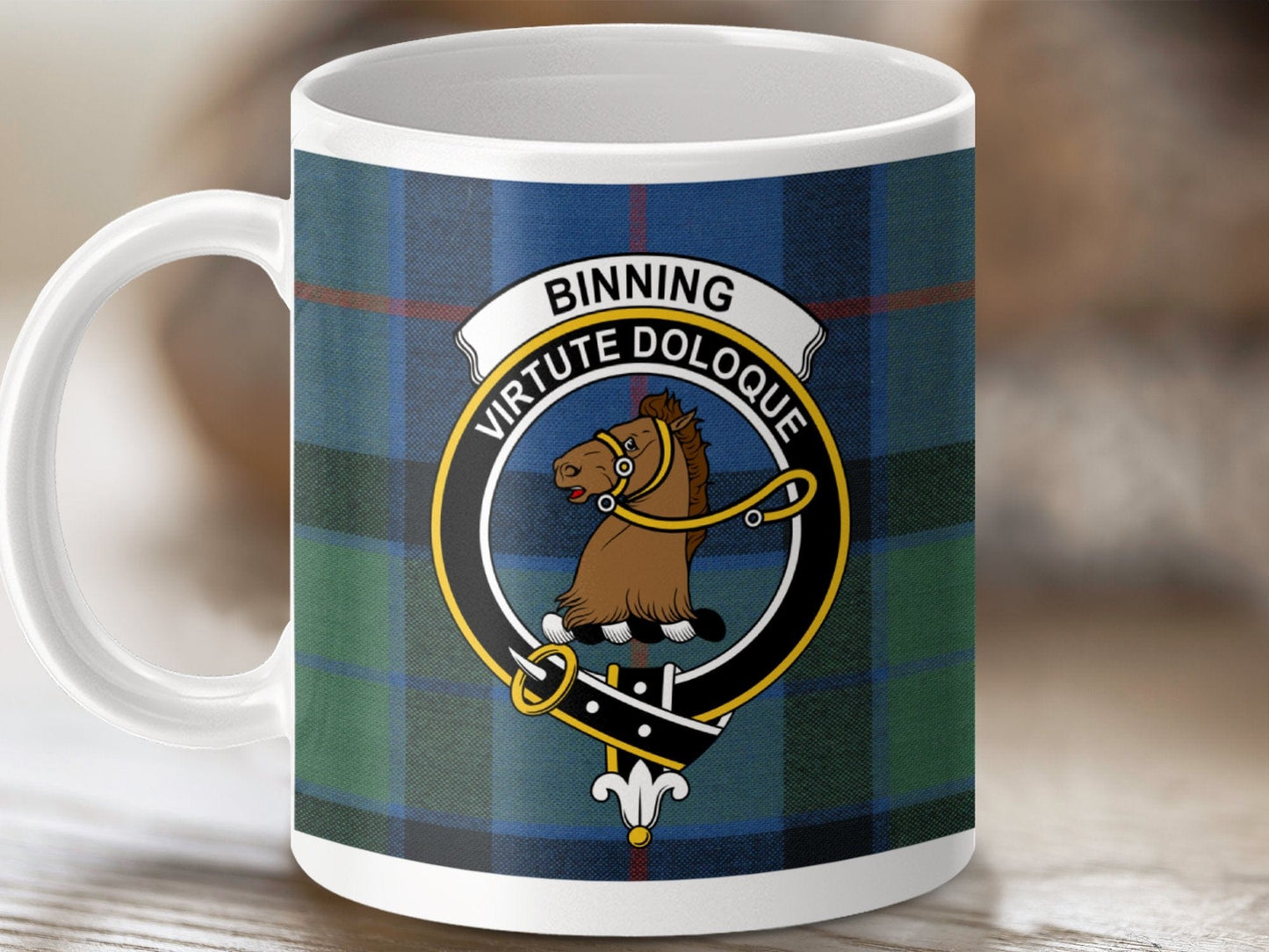 Physical Item 11oz / White Binning Clan Scottish Tartan Mug