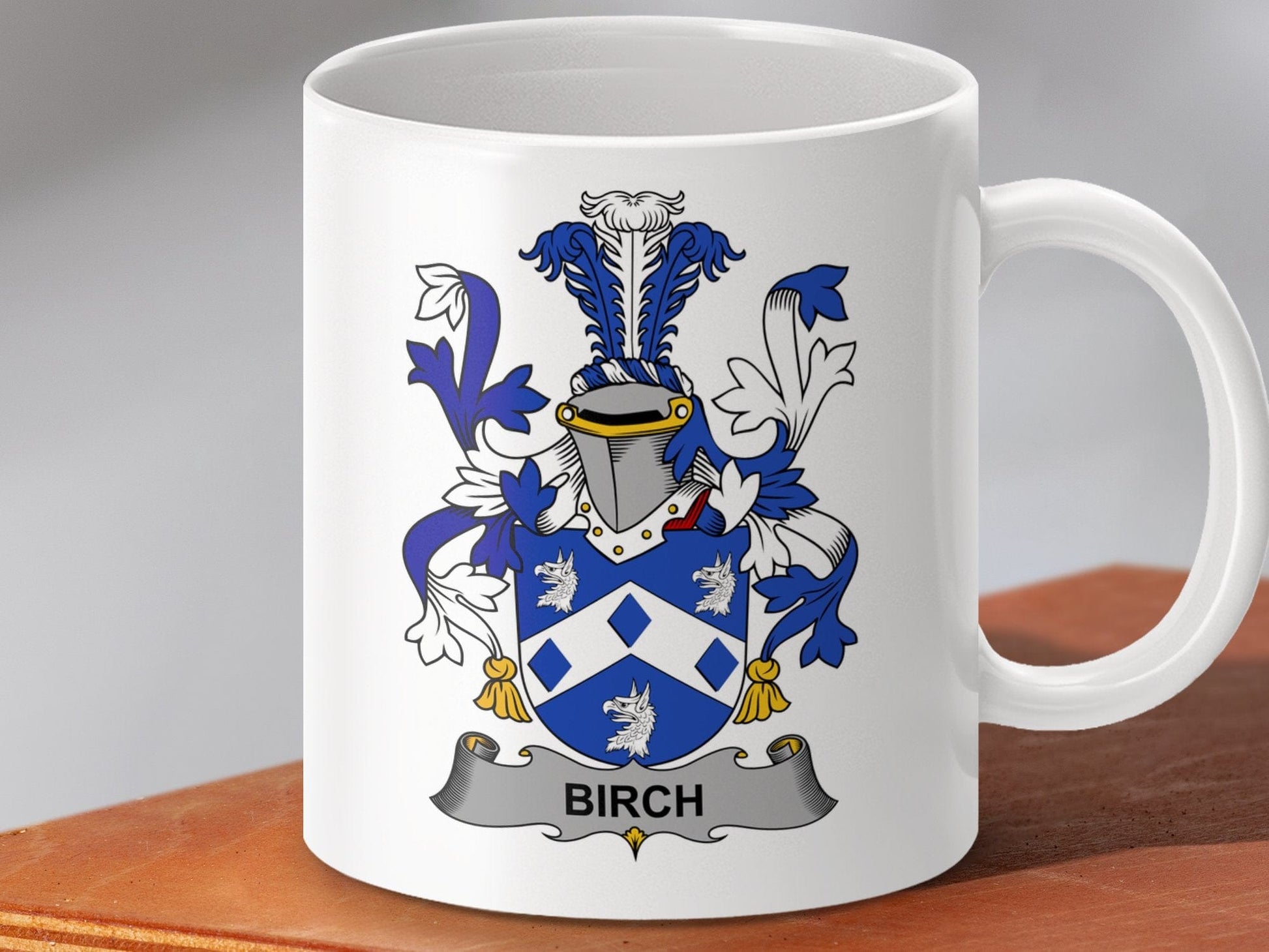 Physical Item 11oz / White Birch Surname Irish Heraldry Decorative Coffee Mug