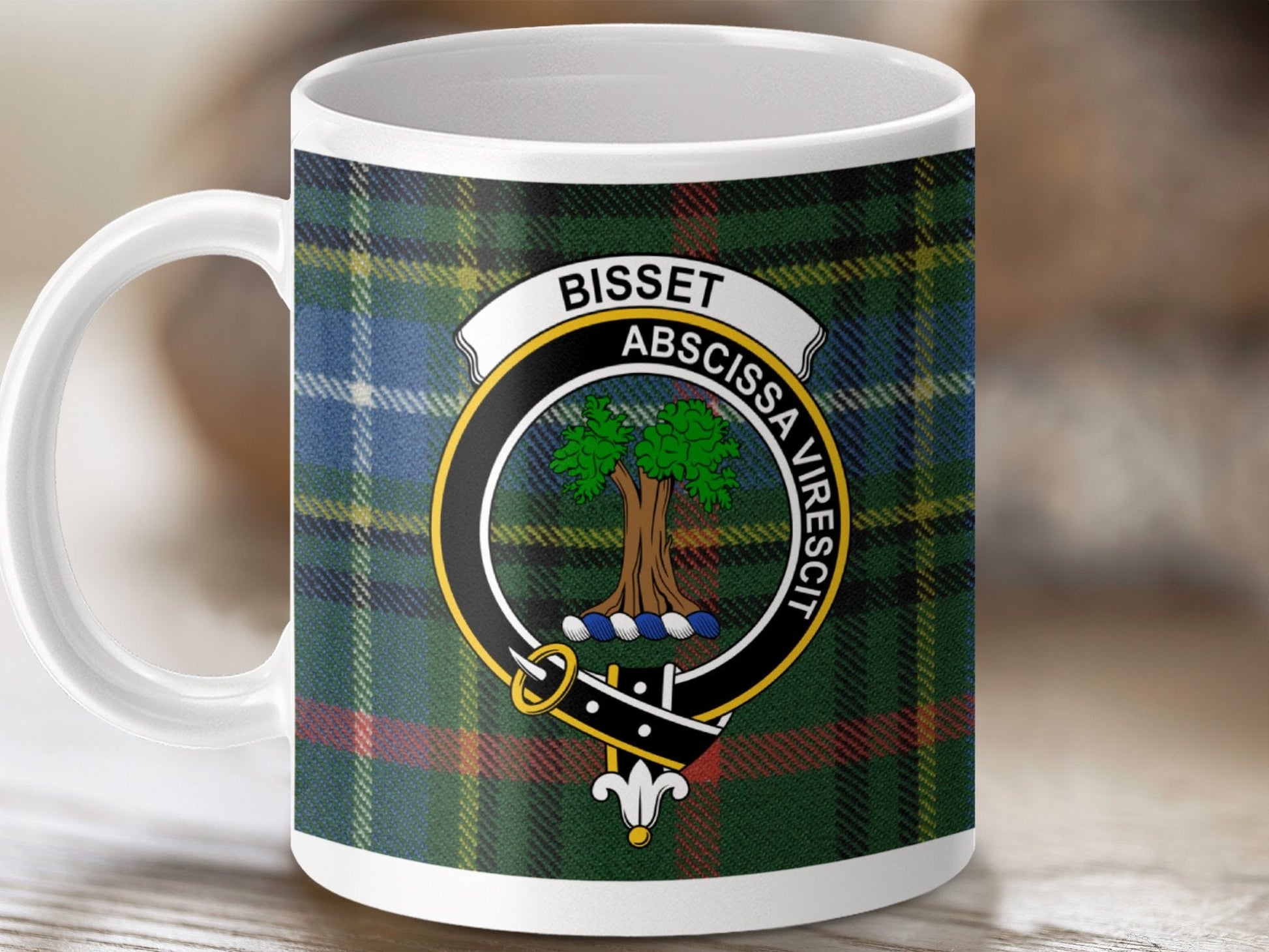 Physical Item 11oz / White Bisset Clan Scottish Tartan Mug