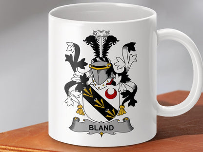 Physical Item 11oz / White Bland Surname Irish Heraldry Coat of Arms Mug