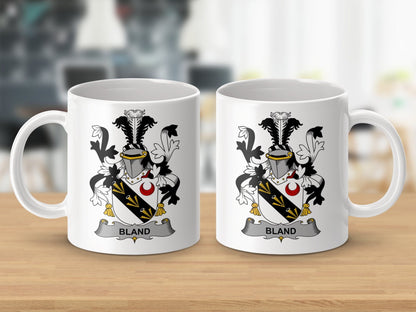 Physical Item 11oz / White Bland Surname Irish Heraldry Coat of Arms Mug