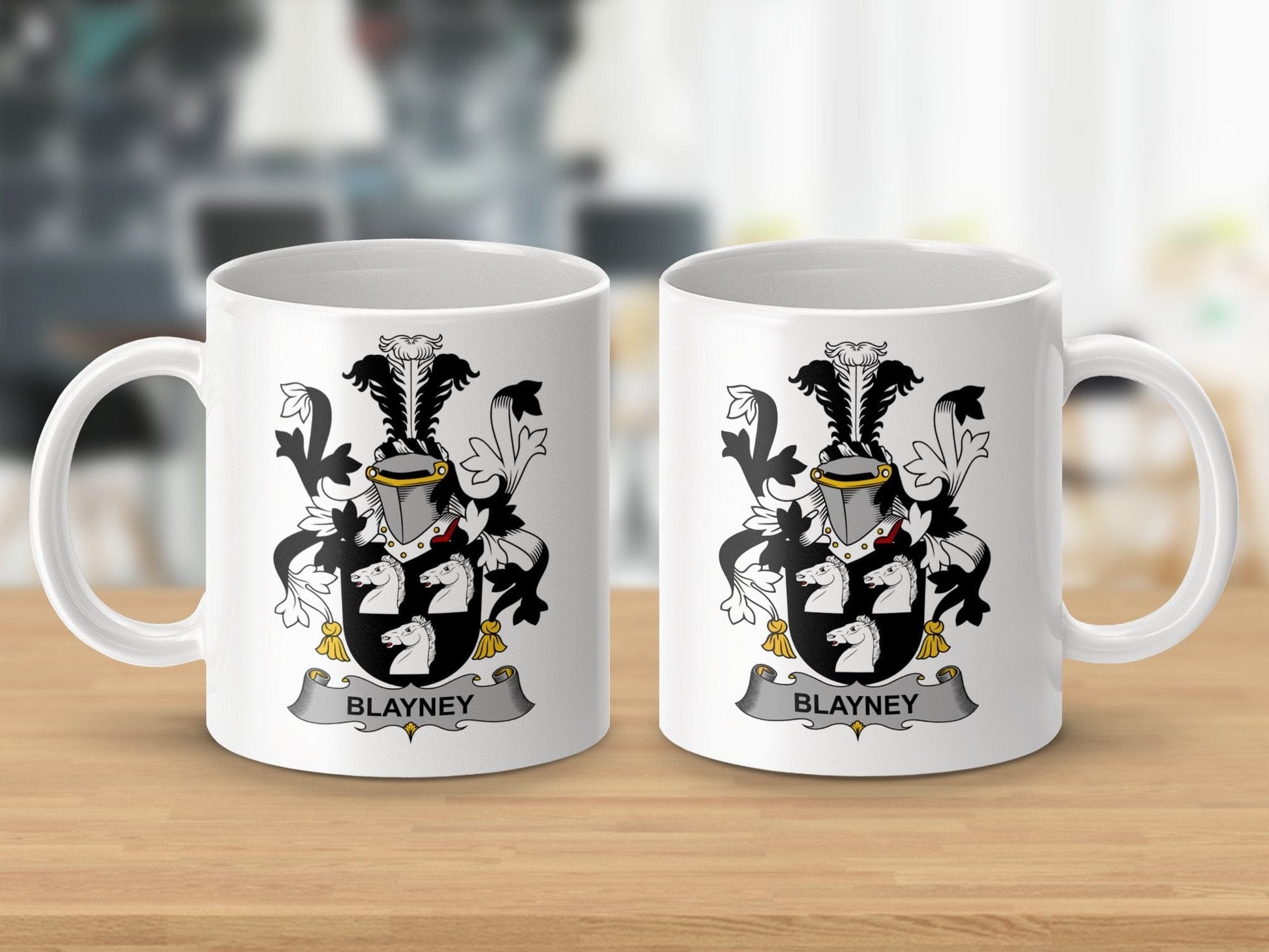 Physical Item 11oz / White Blayney Surname Irish Heraldry Family Crest Mug