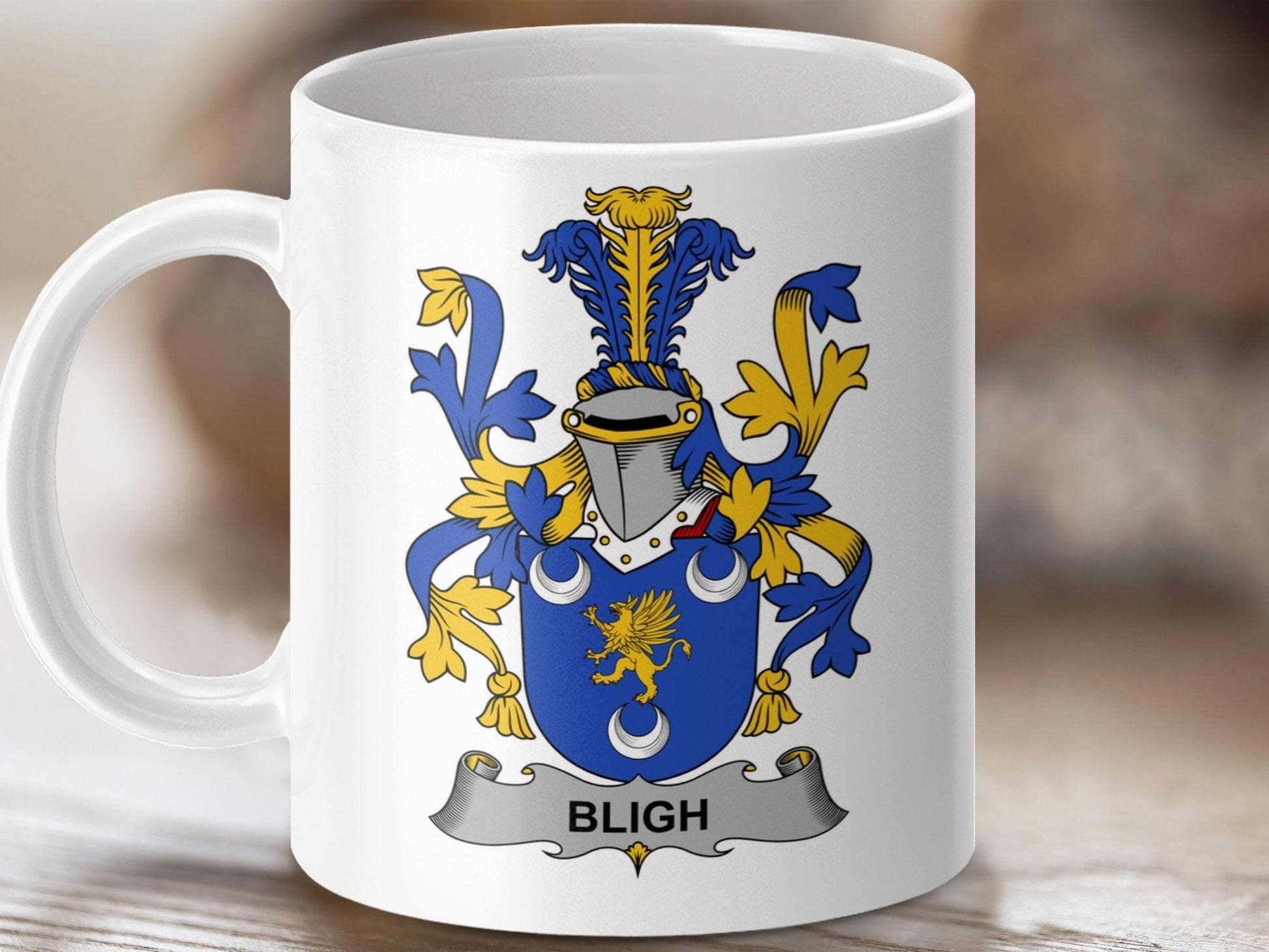 Physical Item 11oz / White Bligh Surname Irish Coat of Arms Family Crest Mug