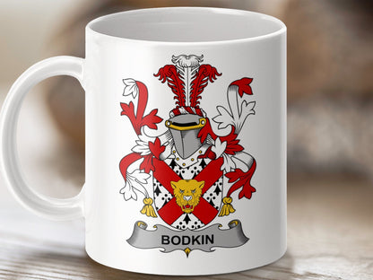 Physical Item 11oz / White Bodkin Surname Irish Heraldry Ceramic Mug