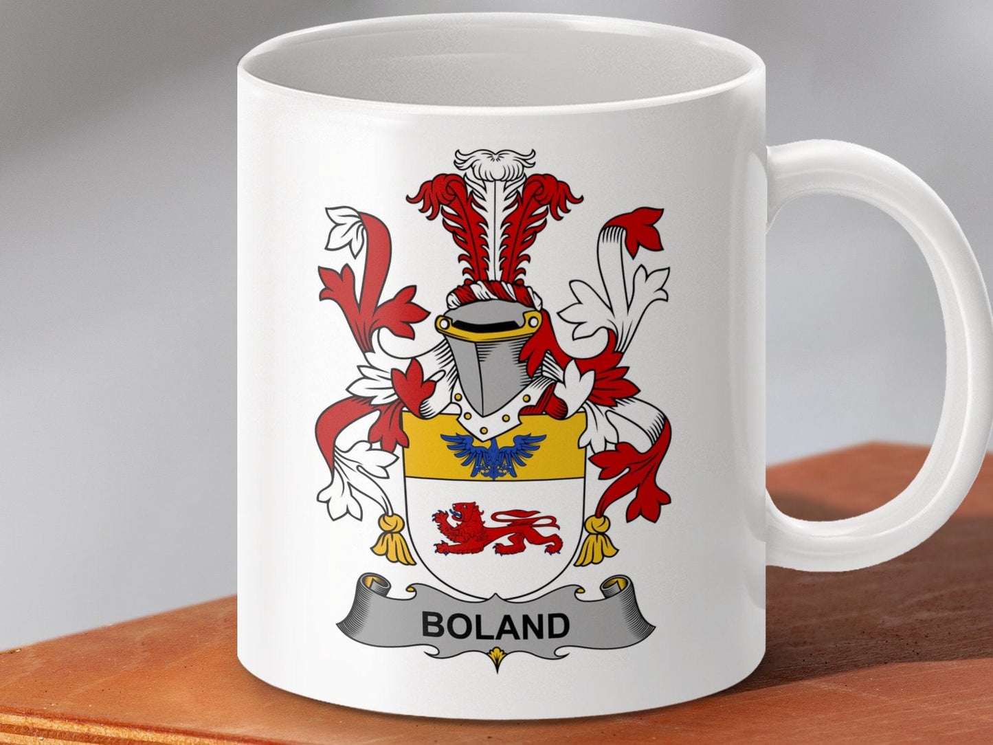 Physical Item 11oz / White Boland Surname Irish Heraldry Ceramic Mug