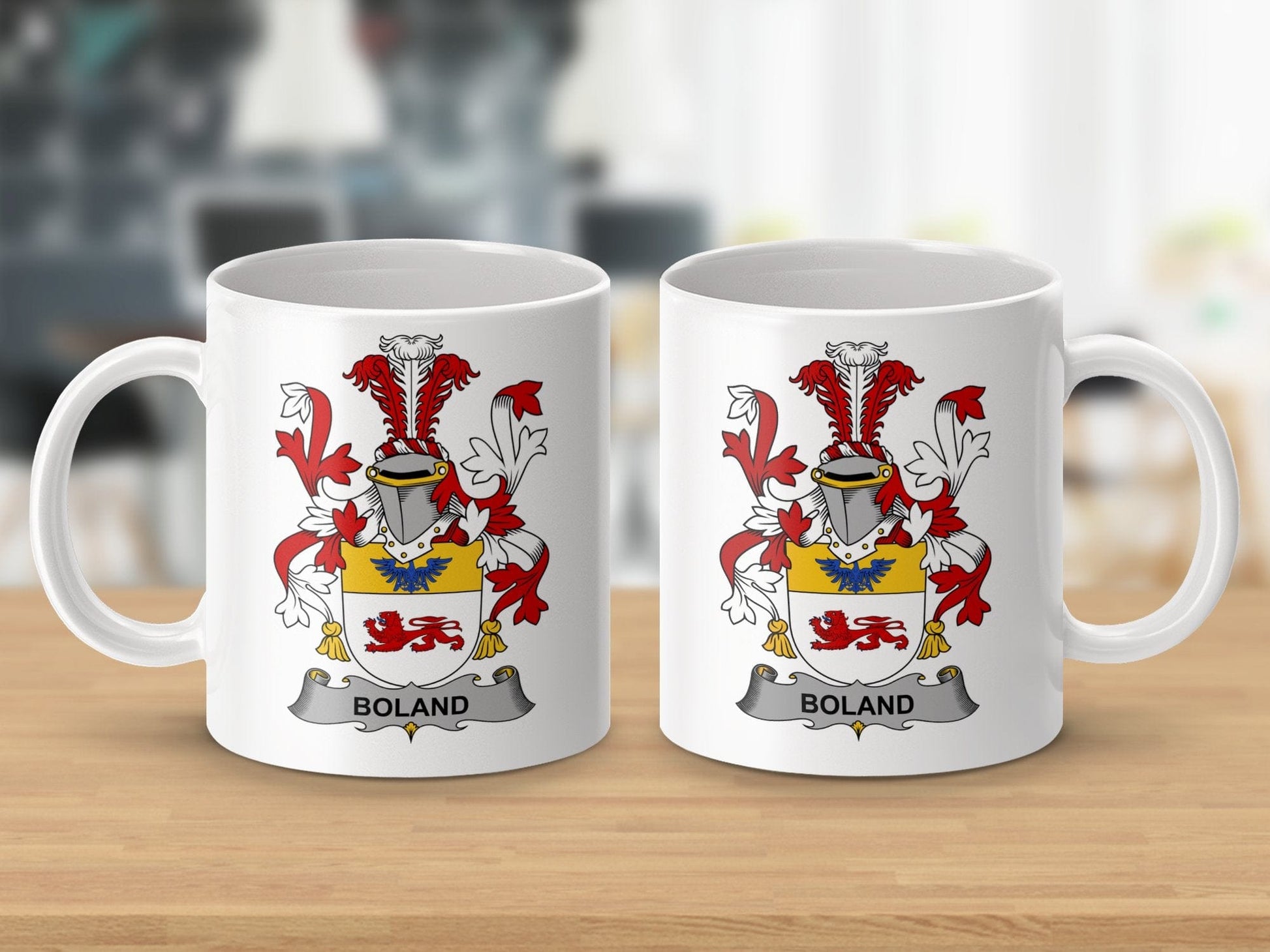 Physical Item 11oz / White Boland Surname Irish Heraldry Ceramic Mug