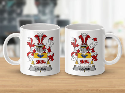 Physical Item 11oz / White Boland Surname Irish Heraldry Ceramic Mug