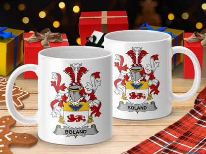 Physical Item 11oz / White Boland Surname Irish Heraldry Ceramic Mug