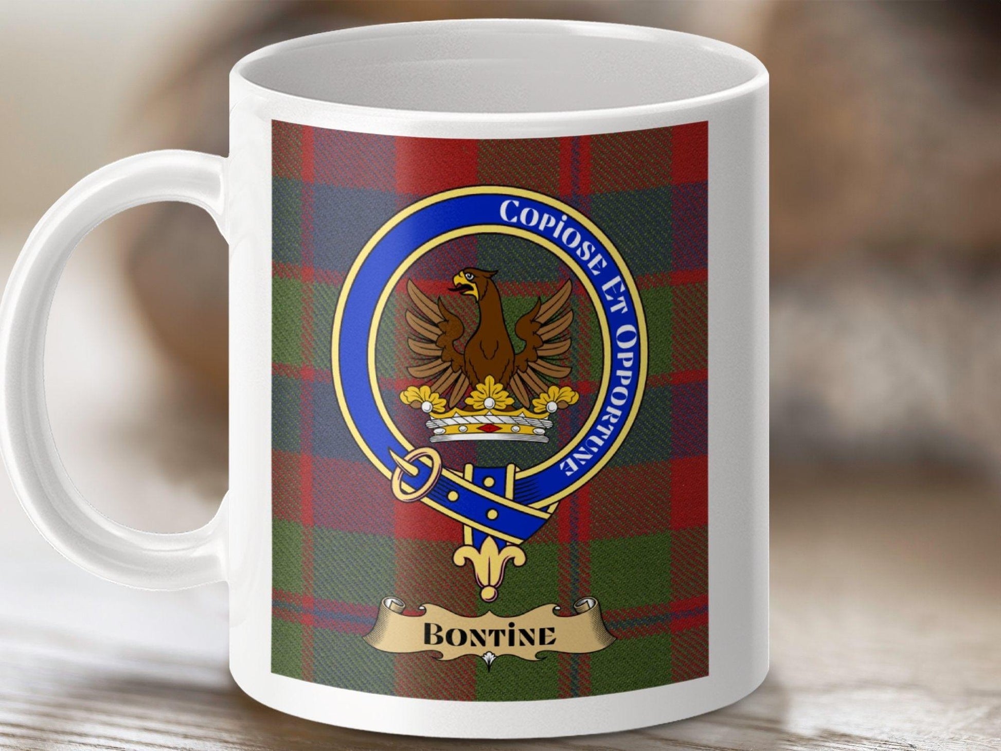 Physical Item 11oz / White Bontine Clan Scottish Tartan Crest Mug