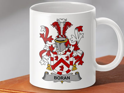 Physical Item 11oz / White Boran Surname Irish Heraldry Ceramic Mug