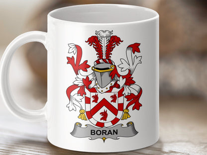 Physical Item 11oz / White Boran Surname Irish Heraldry Ceramic Mug