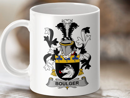 Physical Item 11oz / White Boulger Surname Irish Heraldry Ceramic Mug