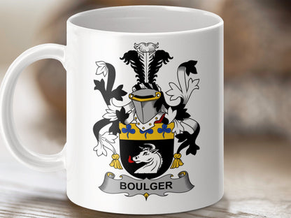 Physical Item 11oz / White Boulger Surname Irish Heraldry Ceramic Mug