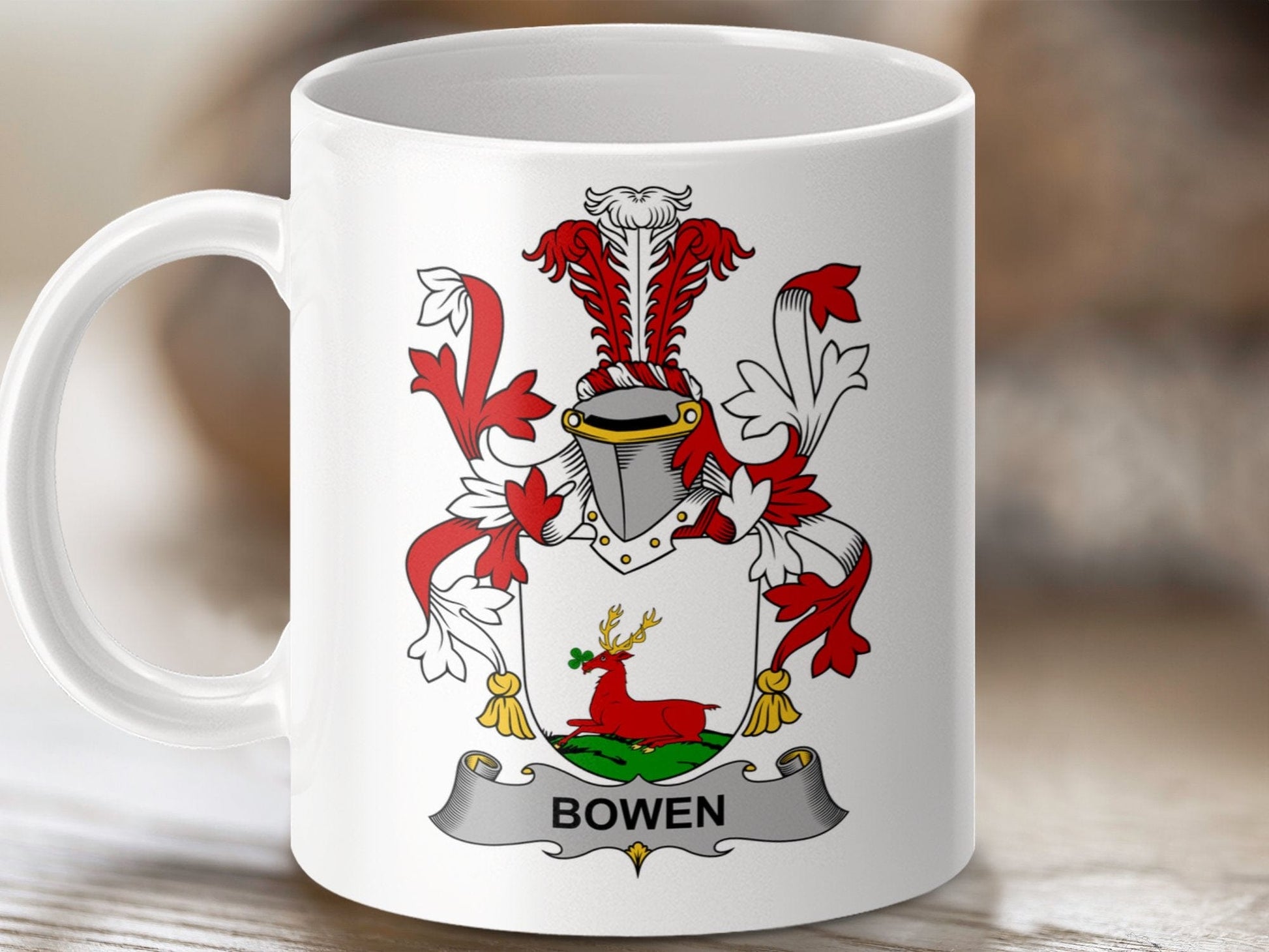 Physical Item 11oz / White Bowen Surname Irish Heraldry Ceramic Mug