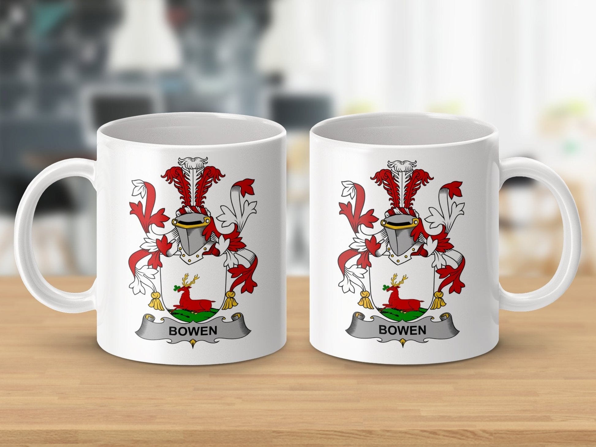 Physical Item 11oz / White Bowen Surname Irish Heraldry Ceramic Mug