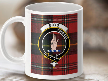 Physical Item 11oz / White Boyd Clan Scottish Tartan Crest Mug