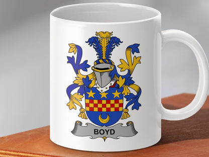 Physical Item 11oz / White Boyd Surname Irish Heraldry Ceramic Mug