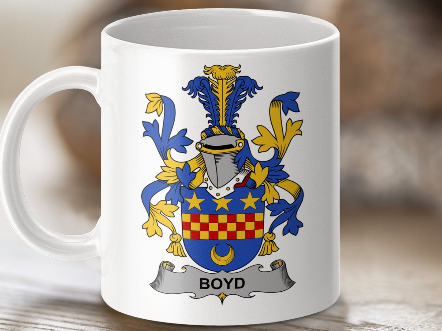 Physical Item 11oz / White Boyd Surname Irish Heraldry Ceramic Mug