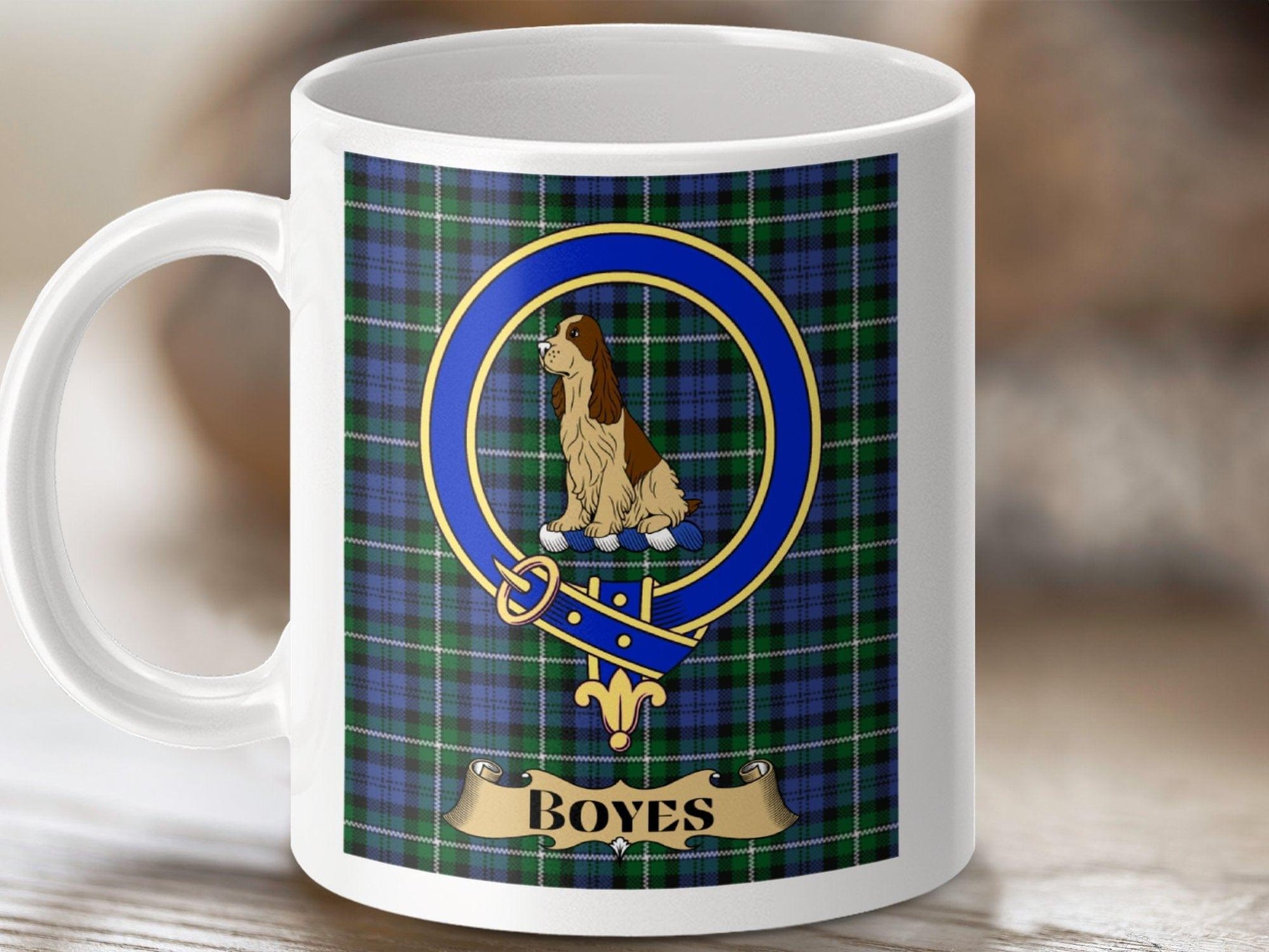 Physical Item 11oz / White Boyes Clan Scottish Tartan Crest Mug