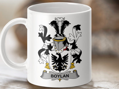 Physical Item 11oz / White Boylan Surname Irish Heraldry Ceramic Mug