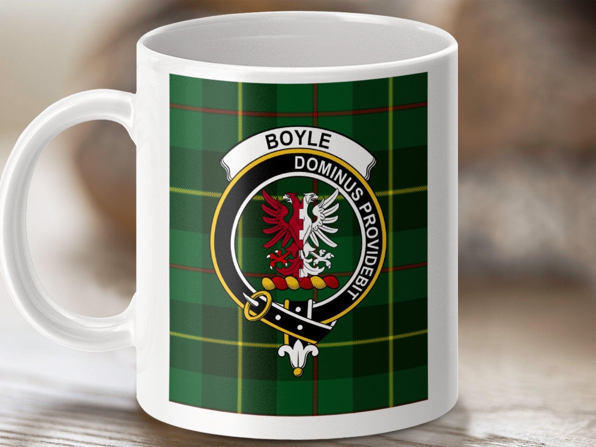 Physical Item 11oz / White Boyle Clan Scottish Tartan Crest Mug
