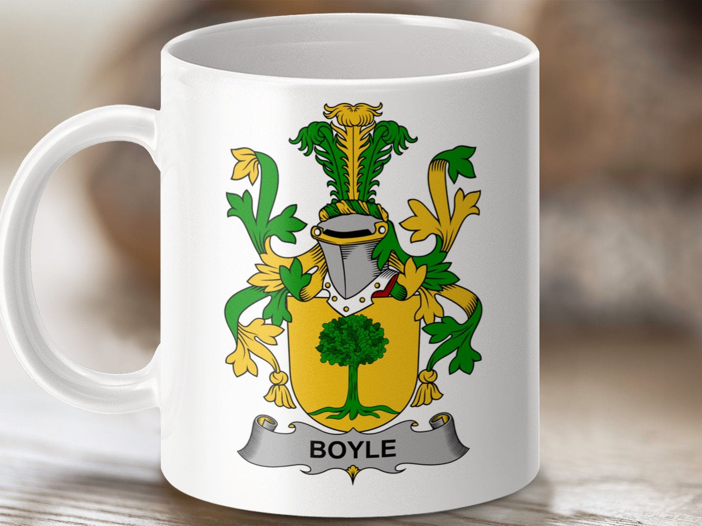 Physical Item 11oz / White Boyle Surname Irish Heraldry Ceramic Mug