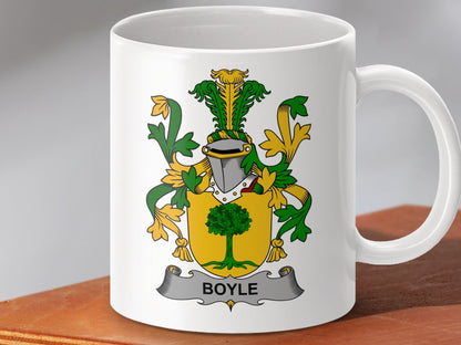 Physical Item 11oz / White Boyle Surname Irish Heraldry Ceramic Mug