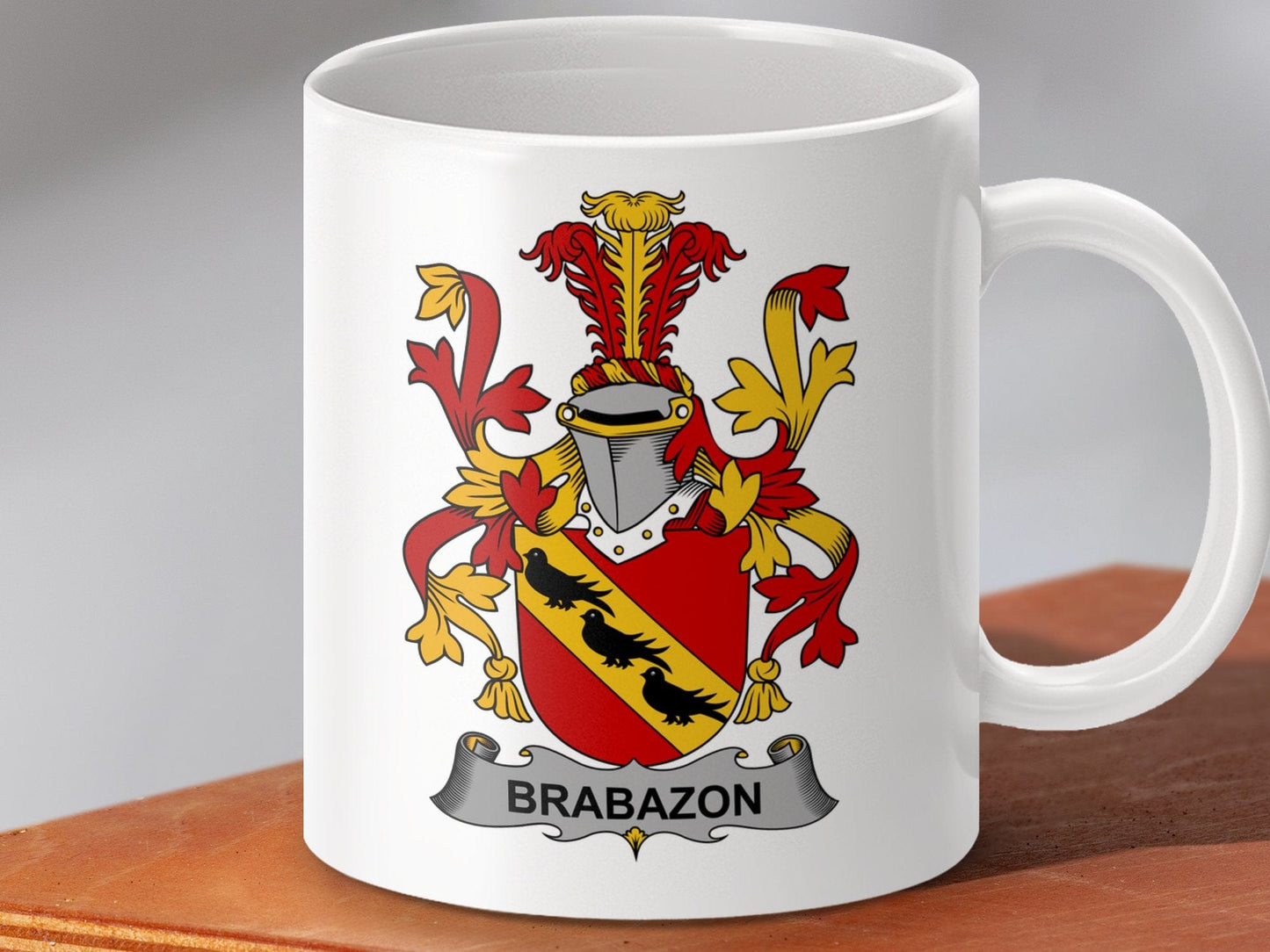 Physical Item 11oz / White Brabazon Surname Irish Heraldry Ceramic Mug